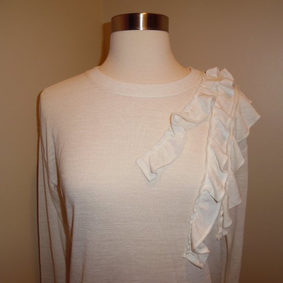 NWT Banana Republic White Ruffle Pull On Cotton Lightweight Sweater Top Small - Picture 4 of 8